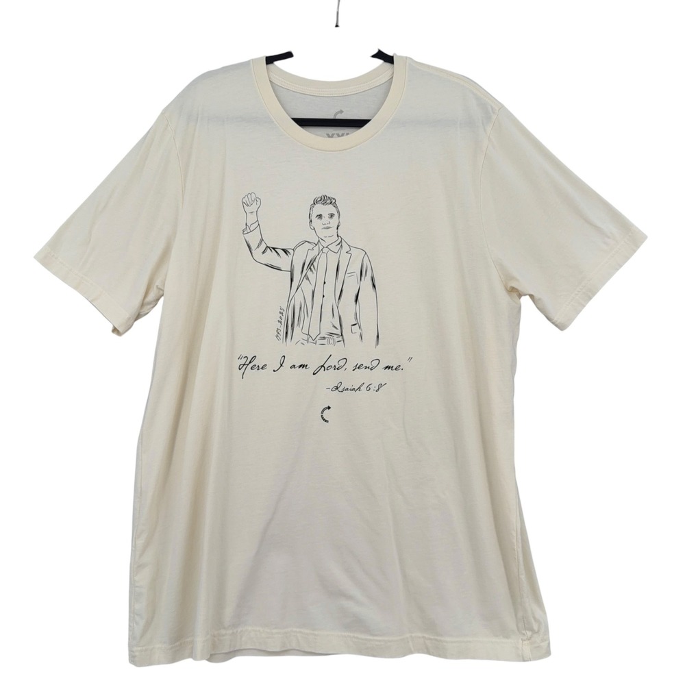 Charlie Kirk Graphic Tee Women XXL Cotton Blend Cream‎ Short Sleeve Shirt